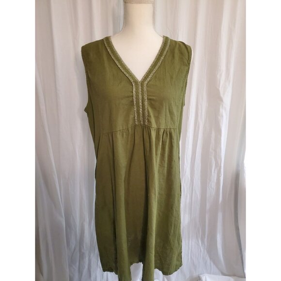 Cottagecore Terzo Millennio Linen Dress Women’s L Green Silver Trim Italy Boho - Picture 1 of 15